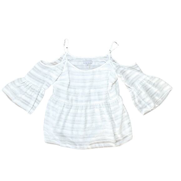 1.State Cold Shoulder White Top Spring Blouse - Picture 1 of 5